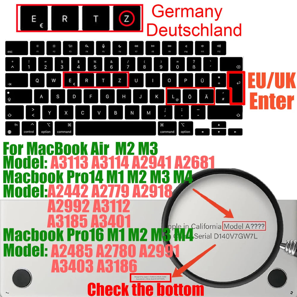 Keyboard Cover for MacBook Pro/Air 2022–2024 M1–M4 Chip 14–16 Inch