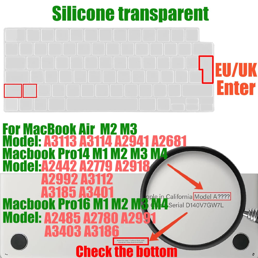 Keyboard Cover for MacBook Pro/Air 2022–2024 M1–M4 Chip 14–16 Inch