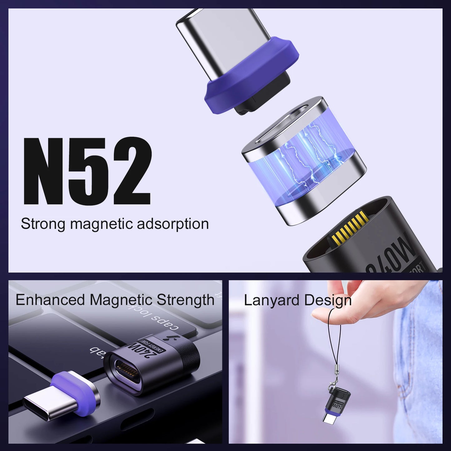 240W Magnetic USB-C Adapter – Fast Charging & Data Transfer Extender