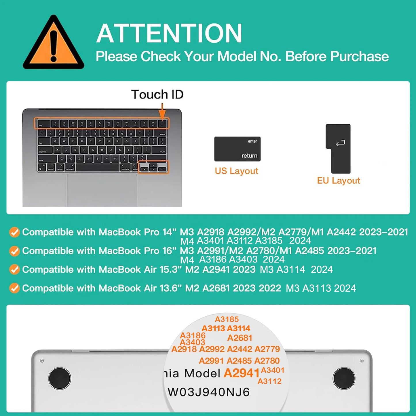 Keyboard Cover for MacBook Pro/Air 2022–2024 M1–M4 Chip 14–16 Inch