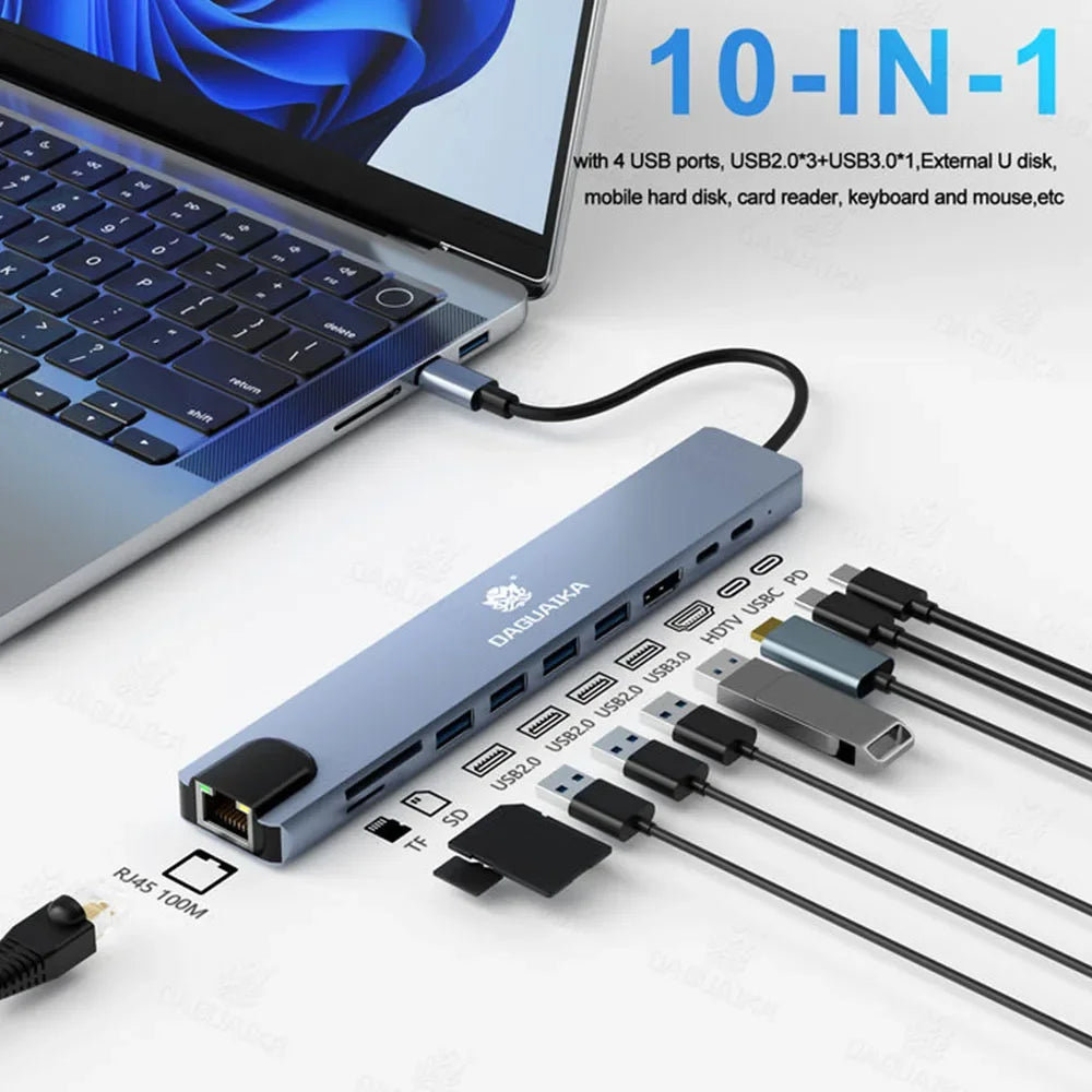 10-in-1 USB-C Hub Docking Station with 4K HDMI, PD100W, RJ45 Ethernet