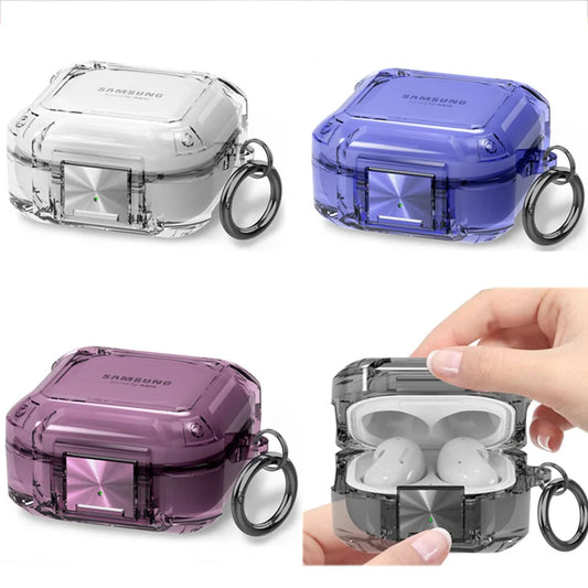 Secure Lock Case for Galaxy Buds Pro/2/Live/FE – Clear Cover with Hook