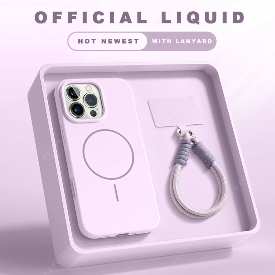 MagSafe Silicone Case with Lanyard for iPhone 15/16 Plus & Pro Max
